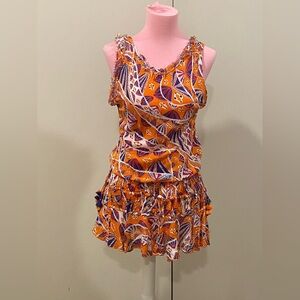 Poupette St. Barth Orange and Purple Geometric Mini Dress